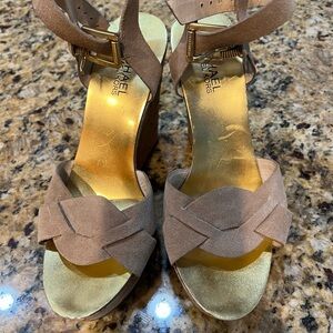 Michael Kors Tan and Gold Sandals